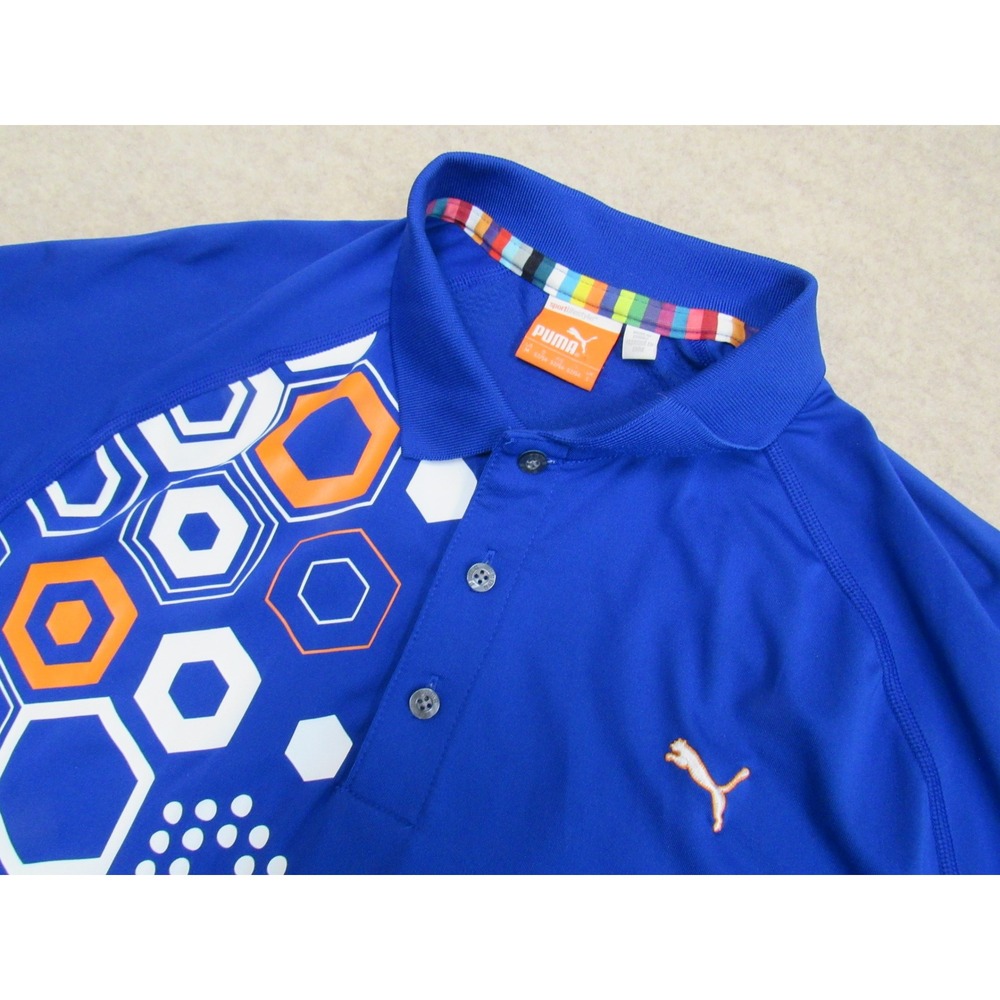 Puma Mens Blue Geometric Hexagon Golf Polo Shirt USP DRY 560196 Size Medium